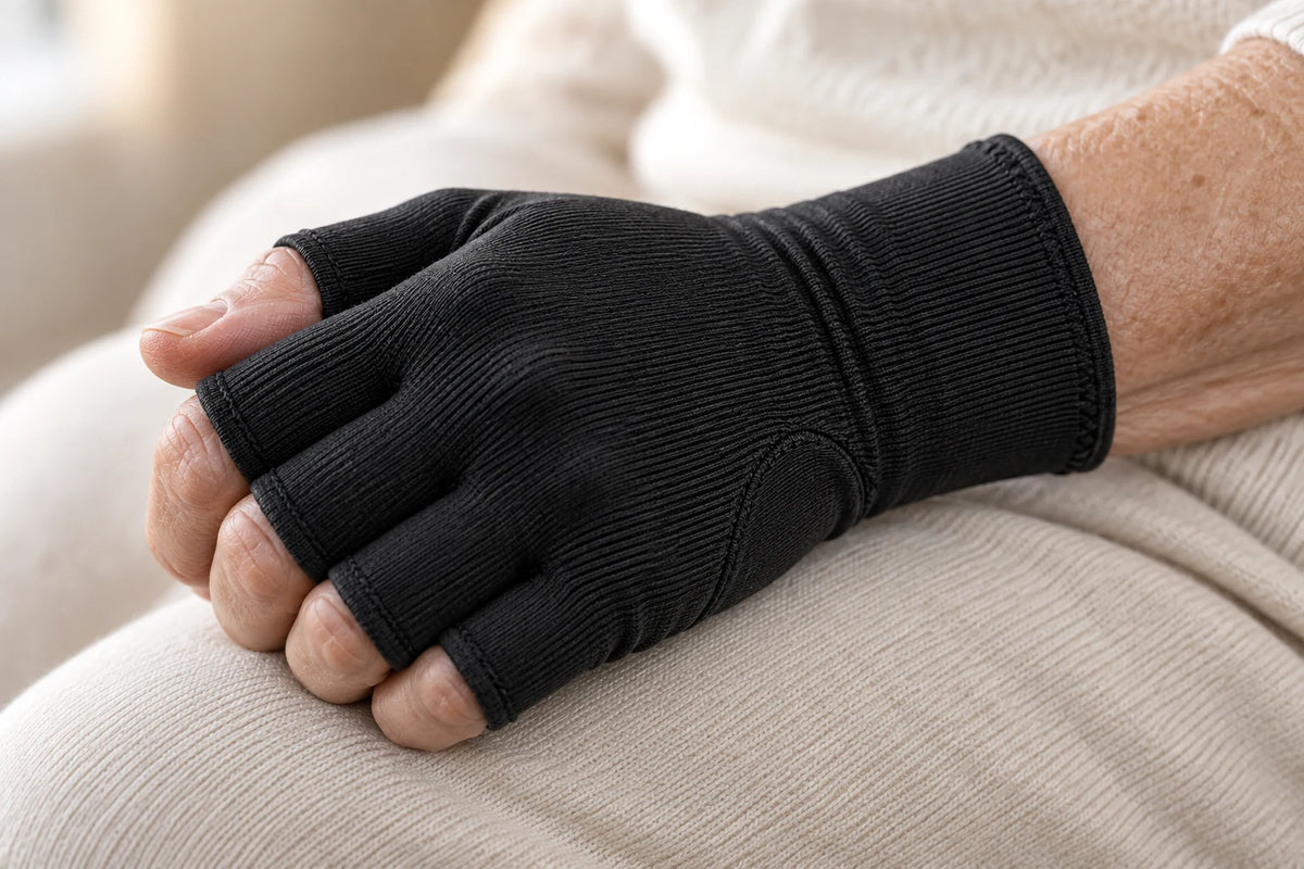 Gants de compression Venelia noirs - maintien articulations arthrose