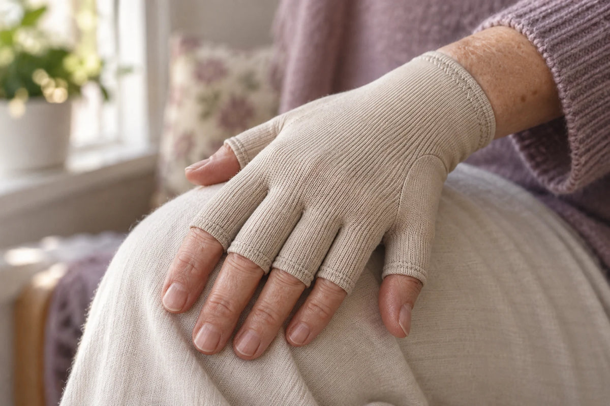 Gants de compression Venelia beige - qualite de la maille